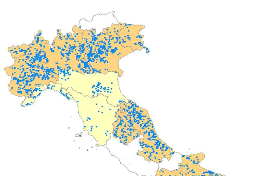 Potenzialità dell informazione geografica presenza sul territorio del dato geografico (x,y) in rapporto ai siti rilevati (%)