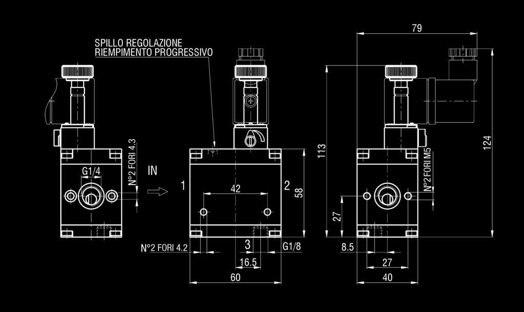 10 bar Aria compressa, filtrata, lubrificata ininterrottamente o non lubrificata Connessioni di lavoro G 1/ Connessioni di pilotaggio G 1/8 Portata a 6 bar con