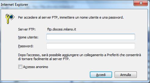 Quando devono essere trasferiti files di grandi dimensioni (> 10 MB) si deve utilizzare il servizio FTP (File Transfer Protocol).
