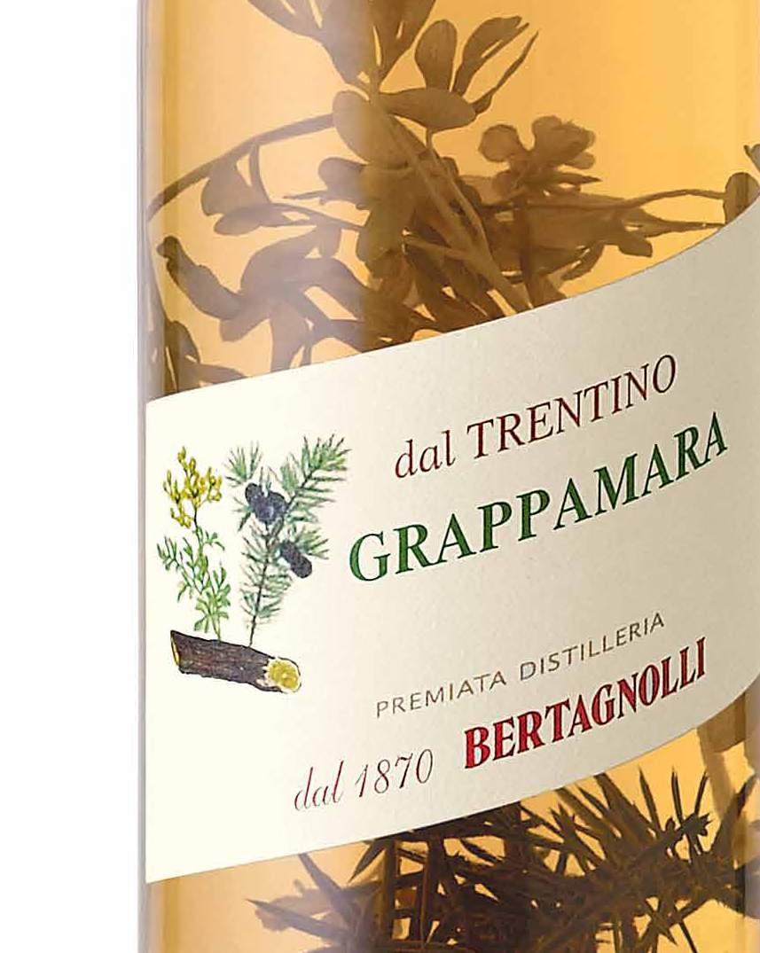 GRAPPE ALLE ERBE Queste Grappe sono ottenute dall armoniosa unione del celebre Grappino Bertagnolli con alcune piante officinali locali colte sui pendii del Trentino, tra cui le più note