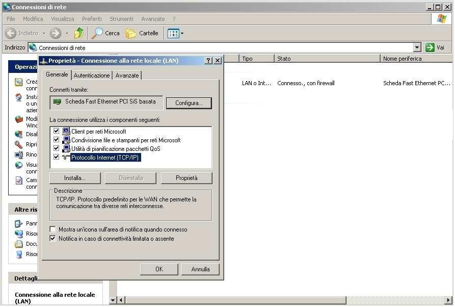 5 5- Click sinistro su Generale 6 7 (Per Windows Vista o Windows 7: nella schermata Generale, premere il tasto Proprietà) 6- Click sinistro su Protocollo Internet TCP/IP (Per