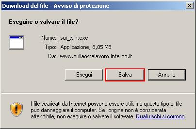 Azione dell utente Immagine di dettaglio Avviare la procedura di salvataggio del programma sul proprio personal computer dal sito web, selezionando il bottone Scarica il programma per