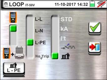 6.4.10. Verifica protezione dai contatti indiretti (sistemi IT) 1. Selezionare le opzioni IT, 25 o 50V, 50Hz o 60Hz e la tensione di riferimento nelle impostazioni generali dello strumento (vedere 5.