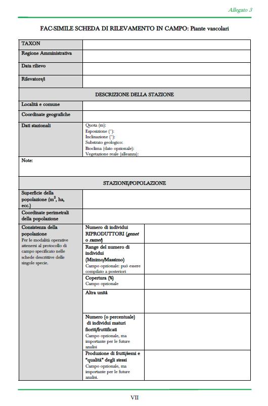 LA SCHEDA DI RILEVAMENTO Monitoraggio delle specie vegetali di