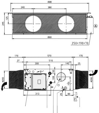 KIT N 2 (accessorio) Plenum raccordo condotte mandata e ripresa LS 35/40/55 Vista A ASPIRAZIONE MANDATA Scatola