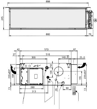 Ingombri Unità di trattamento LS 35/40/55 vista A MANDATA ASPIRAZIONE Scatola elettrica