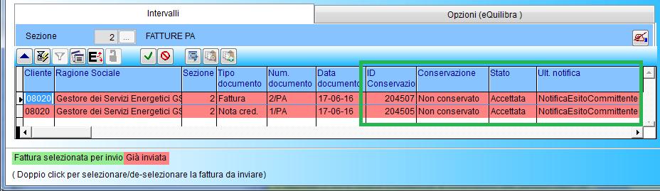 fattura elencata il programma visualizza alcuni dati importanti: ID di conservazione: è un numero univoco che individua il documento nel