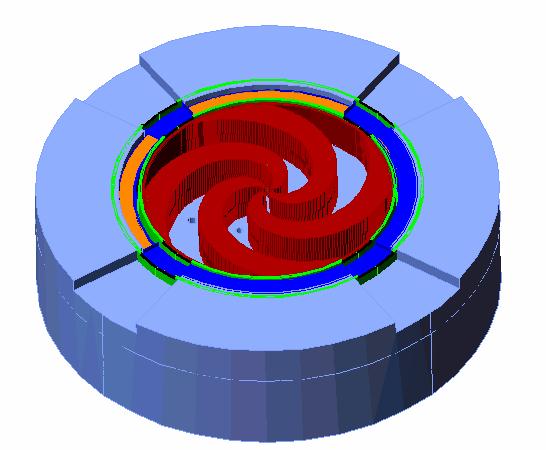 IL PROGETTO SCENT CAPITOLO 3 Creste del Polo Giogo Magnetico Criostato e Bobina Superconduttiva Vista in 3D del ciclotrone disegnato per il progetto SCENT. Q Sarà possibile accelerare ioni con = 0.