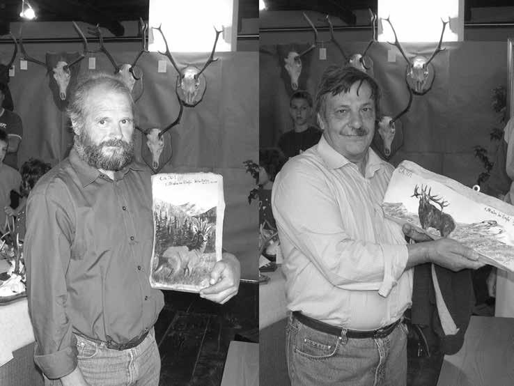 Alcuni dei soci premiati per i loro trofei: in alto da sinistra Adriano Odino e Ugo Costantino, in basso, da sinistra, Giovannino Fostel e Pietro Blanc. (Foto arch.