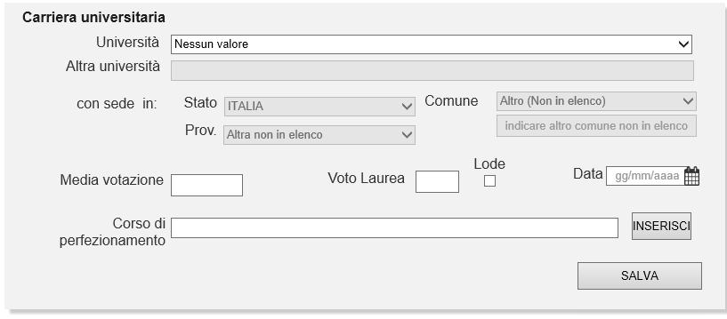 Proseguendo, il sistema propone l inserimento dei dati specifici relativi al tirocinio.