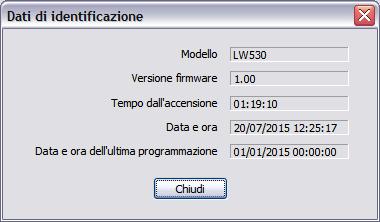 La lettura dei dati di configurazione viene confermata con una finestra di dialogo La voce Informazioni sul pannello, dopo aver letto tali dati, li visualizza con un apposita