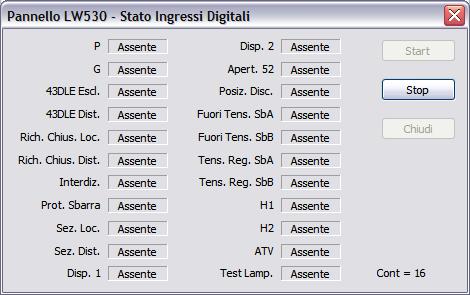 Premendo il pulsante Start si avvia la lettura dello stato degli ingressi digitali.