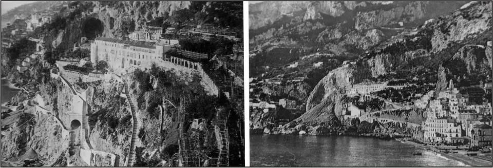 Indicatori geomorfologici delle aree con cavità carsiche ed aree di accumulo Cavità prima della frana (Amalfi 1899) Cumulo di frana da crollo Cavità