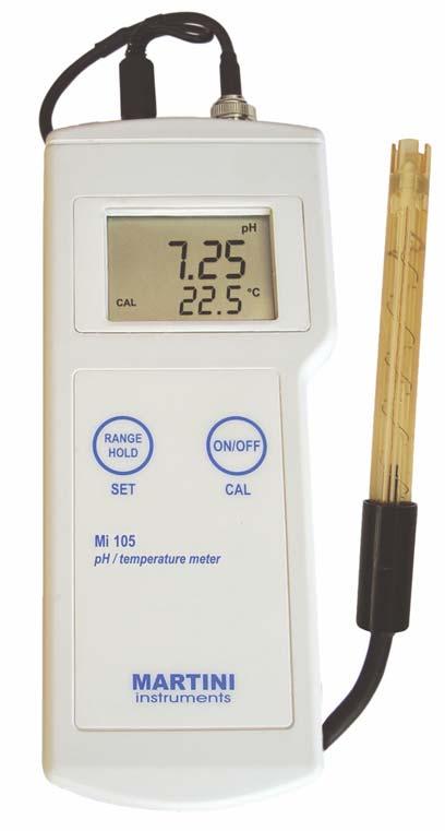 ph/orp Mi105 Strumento portatile per misurazioni di ph/temp Ampia scala di lettura per misure di ph e di temperatura con un unico strumento portatile L elettrodo in dotazione possiede un sensore