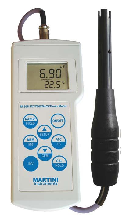 Mi306 Strumento portatile "logging" per misurazioni di EC/TDS/NaCl/Temp L'Mi306 è uno strumento portatile a tenuta stagna con microprocessore per misurazioni di Conducibilità, TDS, NaCl e Temperatura