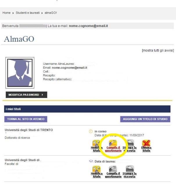 In fondo alla pagina verrà richiesto di inserire/confermare l indirizzo e-mail, che verrà utilizzato da AlmaLaurea, dietro vostro consenso, per eventuali comunicazioni, offerte di lavoro e inviti a