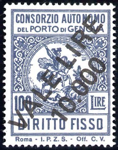 Stesso tipo precedente con nuovo valore sovrastampato in rosso. 25 L.