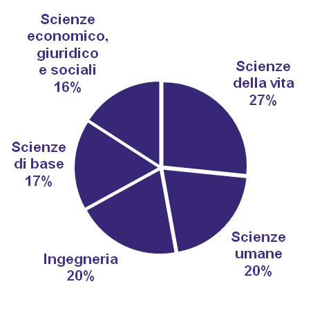 DOTTORATI DI RICERCA PER AREE DI STUDIO In Italia la percentuale di Dottori di ricerca è nettamente più bassa che nel resto d Europa: su mille abitanti, la Finlandia ha 3,7 dottori di ricerca, la