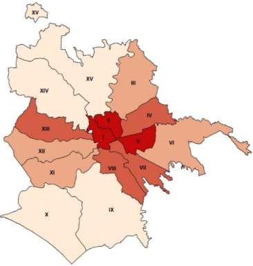 Milioni Città Metropolitana di Roma Capitale - Direzione Generale - Ufficio metropolitano di Statistica Fig. 9 - Densità di fermate per municipio (fermate per kmq).