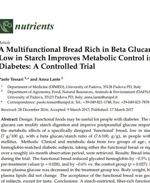 PANE FUNZIONALE E DIABETE MELLITO TIPO 2 Dopo numerosi feedback da parte di clienti diabetici che ben tolleravano l assunzione del nostro pane funzionale, nel 2015 abbiamo iniziato il percorso con l