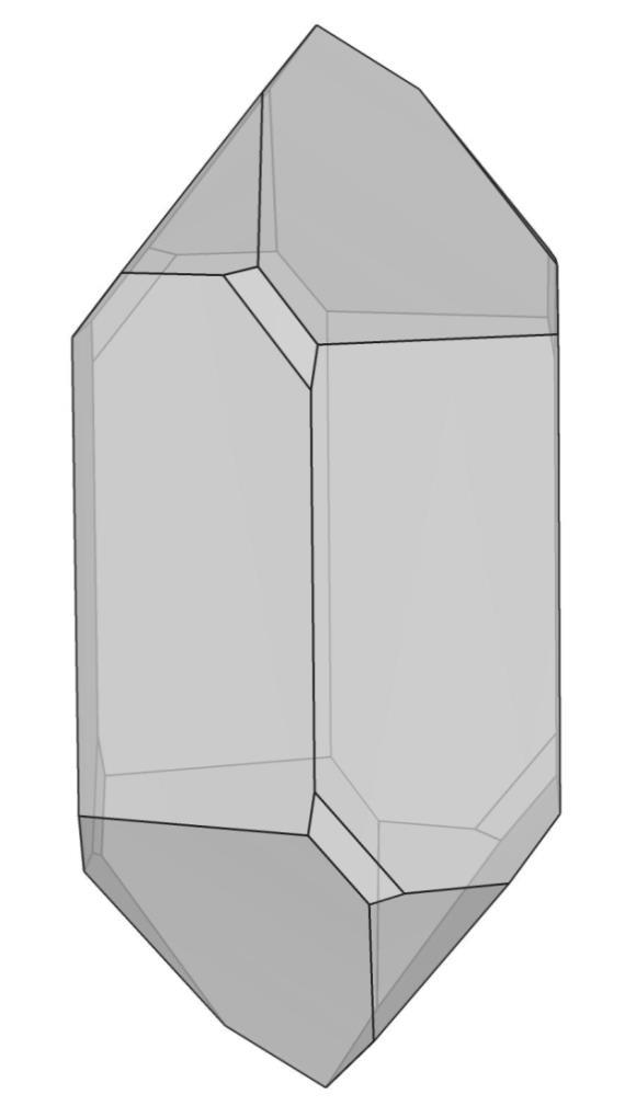 Cella elementare del quarzo-a vista secondo tre proiezioni e cristallo (ideale) di quarzo La cella elementare