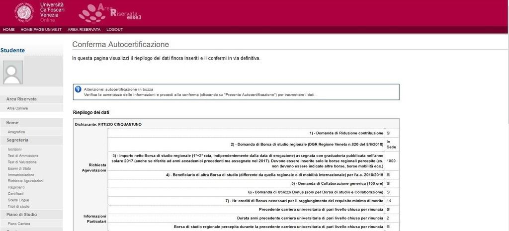 6. In questa schermata si visualizza il riepilogo delle richieste effettuate,