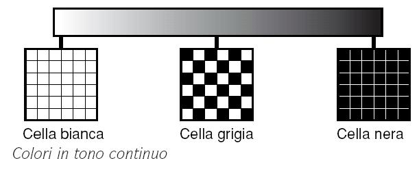 Ditherizzazione I punti sono raggruppati in unità dette celle, ognuna composta da 8x8 punti contigui, che vengono trattate come fossero un unità, in fase di stampa.
