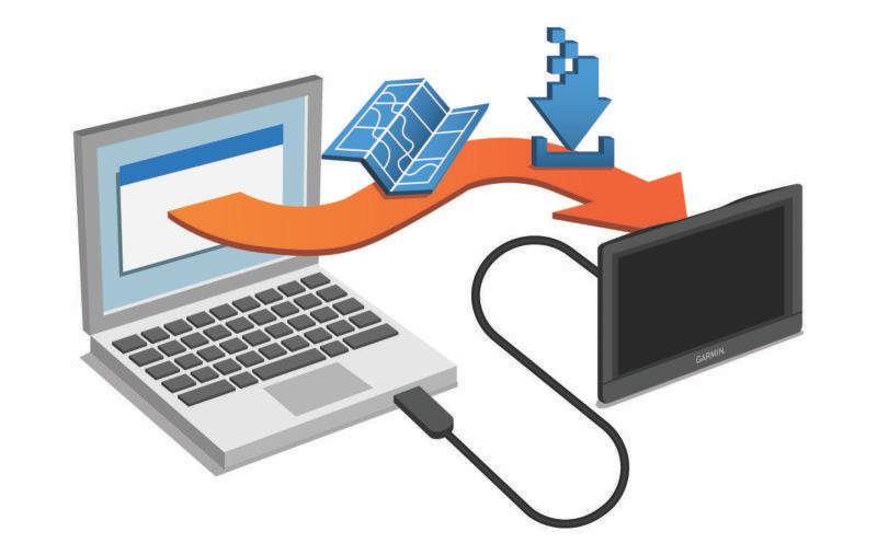 5 Con il cavo USB in dotazione, collegare il dispositivo a una fonte di alimentazione esterna e selezionare Continua (Caricamento del dispositivo, pagina 24).