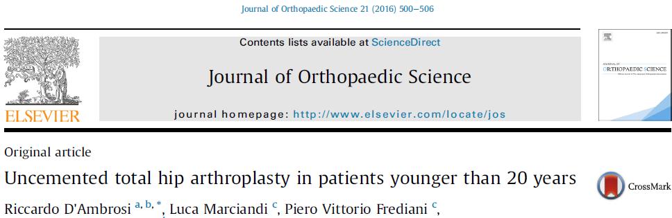 STUDIO RETROSPETTIVO SU IMPIANTI NON CEMENTATI CON FOLLOW-UP MINIMO DI 10 ANNI GLI IMPIANTI NON CEMENTATI IN PAZIENTI ESTREMAMENTE GIOVANI SONO SICURI CON ECCELLENTI RUSULTATI CLINICI E RADIOGRAFICI