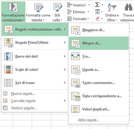 Fi gu gu ra 3 Sce glie te Re go le evi den zia zio ne cel le > Mi no re di Im met ti il va lo re nel la ca sel la nel la par te de stra del la fi ne stra, sot to For ma to cel le che sono meno, nel