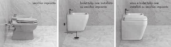 TULIP ONE wc e bidet scarico traslato fusion vecchio impianto vaso Esempio / Example vecchio impianto bidet 100 150 Il bidet è comunemente presente solamente in alcuni paesi europei: Grecia, Italia,