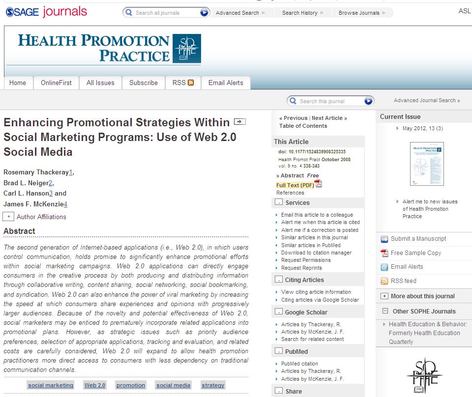 Enhancing Promotional Strategies Within Social Marketing Programs: Use of Web 2.