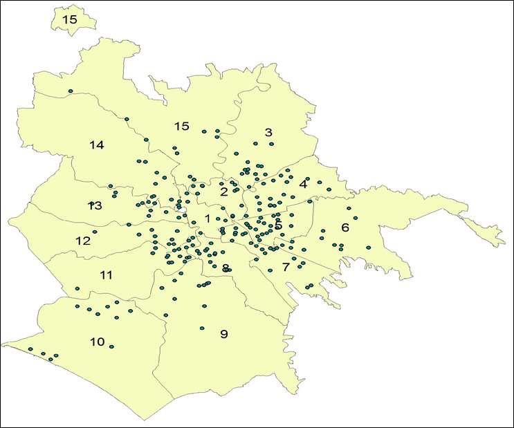 Fig. 2 Distribuzione delle sedi delle Strutture di Linea Territoriali di Roma Capitale. Anno 2015 Fig.