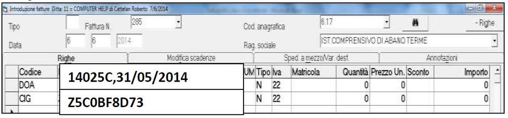 ai codici Jolly CIG,CUP e CCC vanno obbligatoriamente indicati dopo la riga con il codice Jolly del <blocco di dati> (DOA,DCT, ecc.) a cui i riferiscono.