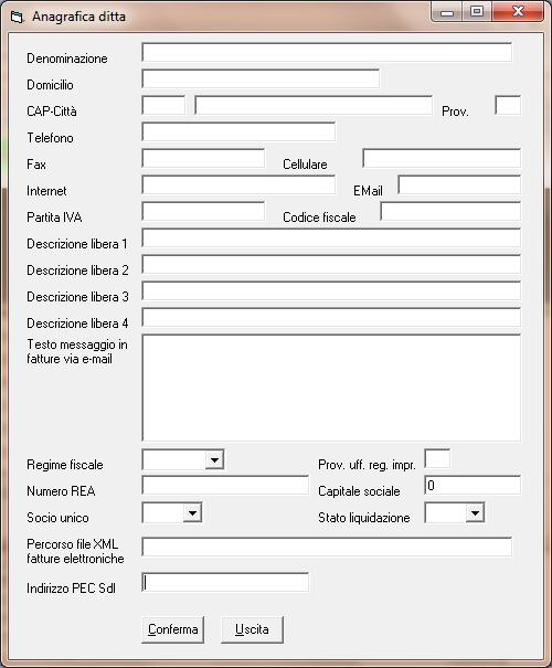 Appare la seguente maschera: Per quanto riguarda la denominazione della ditta e gli altri dati è bene verificare la
