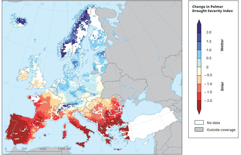 Stima dei cambiamenti dell'umidità del suolo in estate Aumento dei