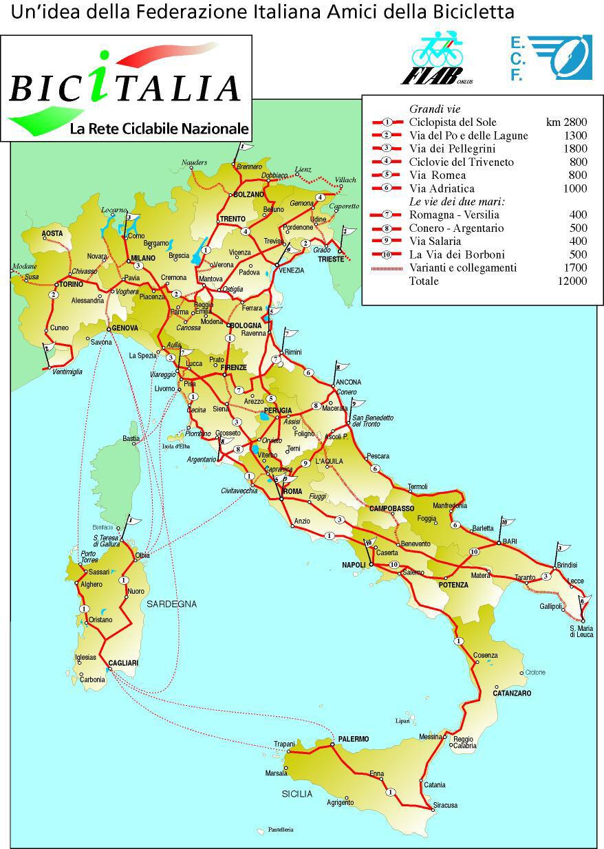 La prima Mappa della rete italiana di percorribilità ciclistica BICITALIA viene presentata dalla Fiab