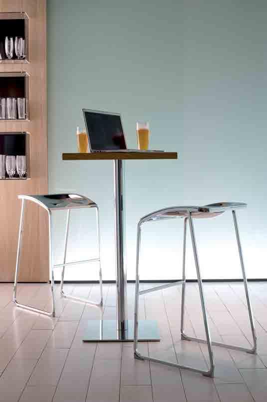 Arod stool with chromed 15x15 mm square steel tube frame or powder coated and chromed ABS seat, available with transparent