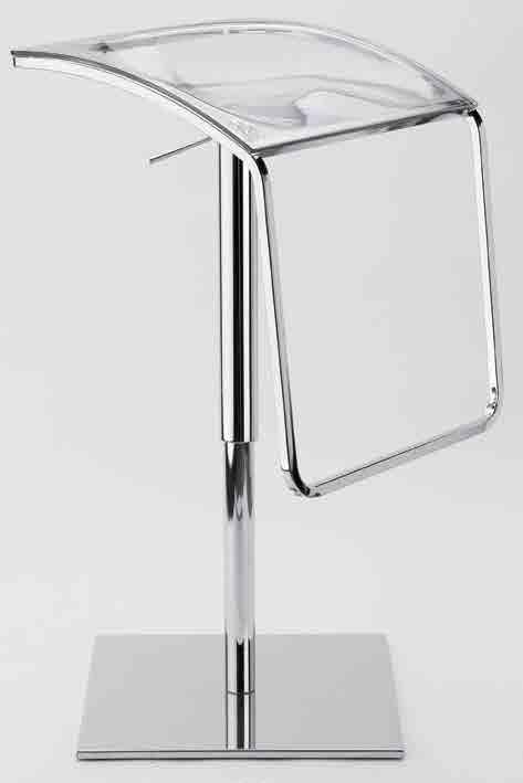 Arod bar stool chromed ABS or transparent acrylic seat, polished stainless steel central base, chromed steel