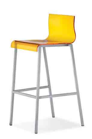 Kuadra stool, glossy transparent methacrylate shell. Colours available: clear, red, orange and yellow.