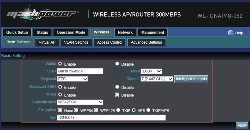 4 Wireless Impostazioni di base: In questa sezione è possibile settare l SSID e la password Virtual