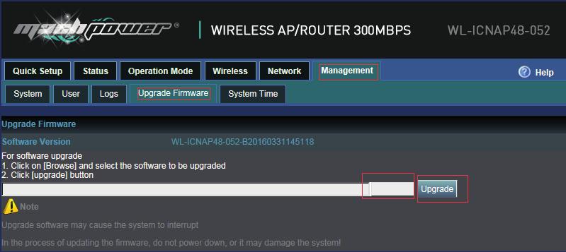 5.4 Aggiornamento firmware Caricare i file per l aggiornamento e cliccare su UPGRADE. Dopo effettuato l aggiornamento cliccare su RESET DAFAULT per terminare. 5.