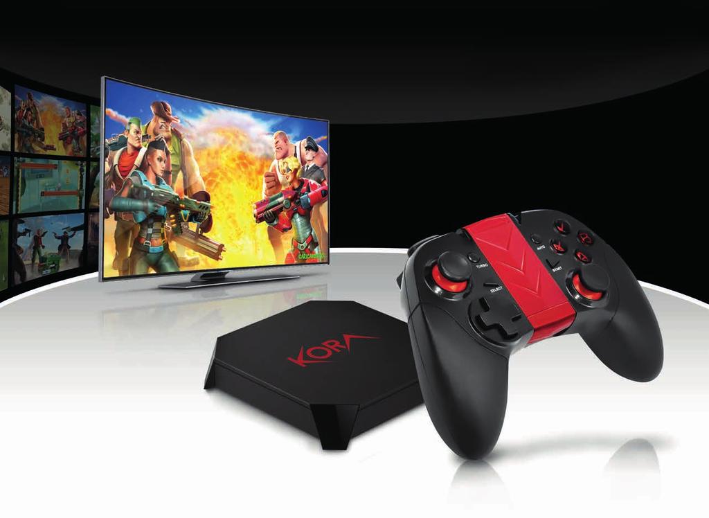 ANDROID CONSOLE SMART TV BOX + GAMEPAD Rivoluziona il tuo intrattenimento digitale KORA è la nuova Console Android con funzione Smart TV.