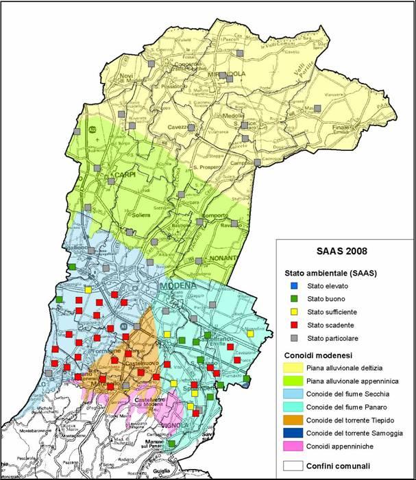 STATO AMBIENTALE DELLE ACQUE SOTTERRANEE (SAAS) Di seguito si riporta la rappresentazione cartografica dello stato ambientale delle acque sotterranee derivante dalla sovrapposizione della