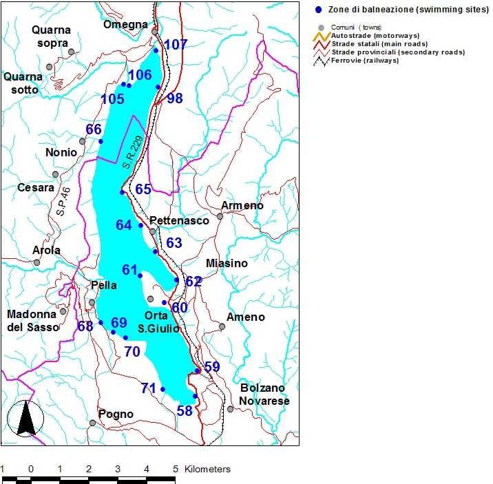 2.2. Lago d Orta Nella stagione sono state sottoposte a monitoraggio 17 zone (Figura 2.2.1) e solo su una zona sono stati effettuati i campionamenti suppletivi.
