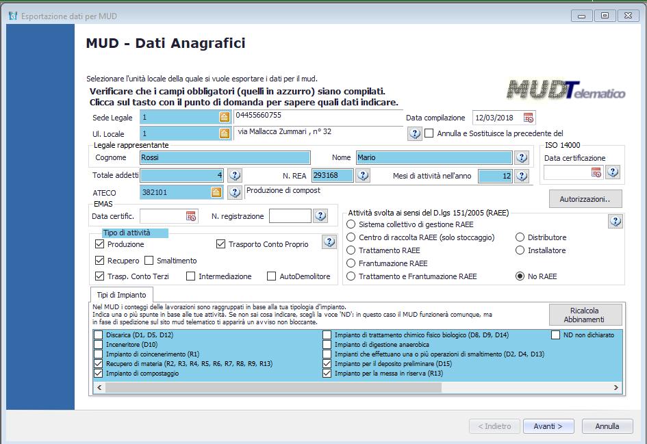 Si apre la seguente schermata che va compilata in tutti i suoi campi.