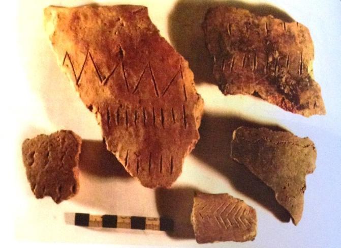 Foto n 2- Reperti ceramici risalenti all età eneolitica ritrovati nella Grotta santo Jorio Grotta Carbone Vi sono stati ritrovati reperti archeologici