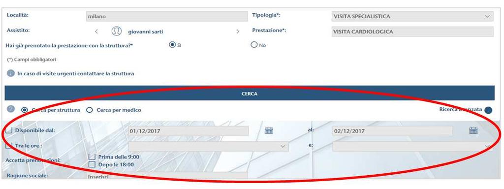 Inoltre, come descritto sopra, il Socio potrà fleggare se ha già fissato o no l appuntamento con la struttura e successivamente inserire tutte le