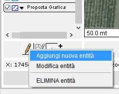 Cliccare quindi sulla matita e selezionare la voce Aggiungi nuova entità con il tasto sinistro del mouse: Una volta selezionata la voce Aggiungi nuova entità spostarsi sulla particella grafica e