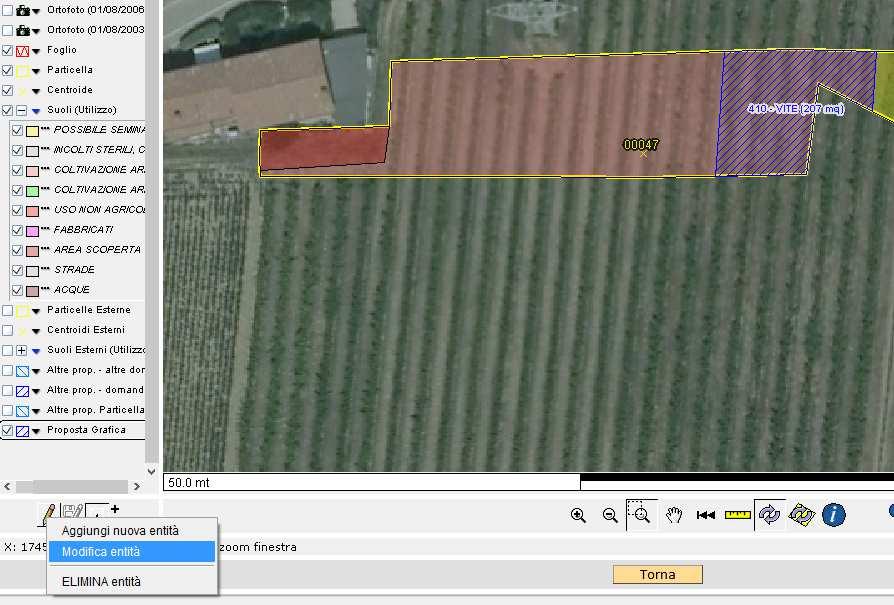 modifica dello schedario per adeguare la superficie dichiarata a quanto visibile nel GIS.